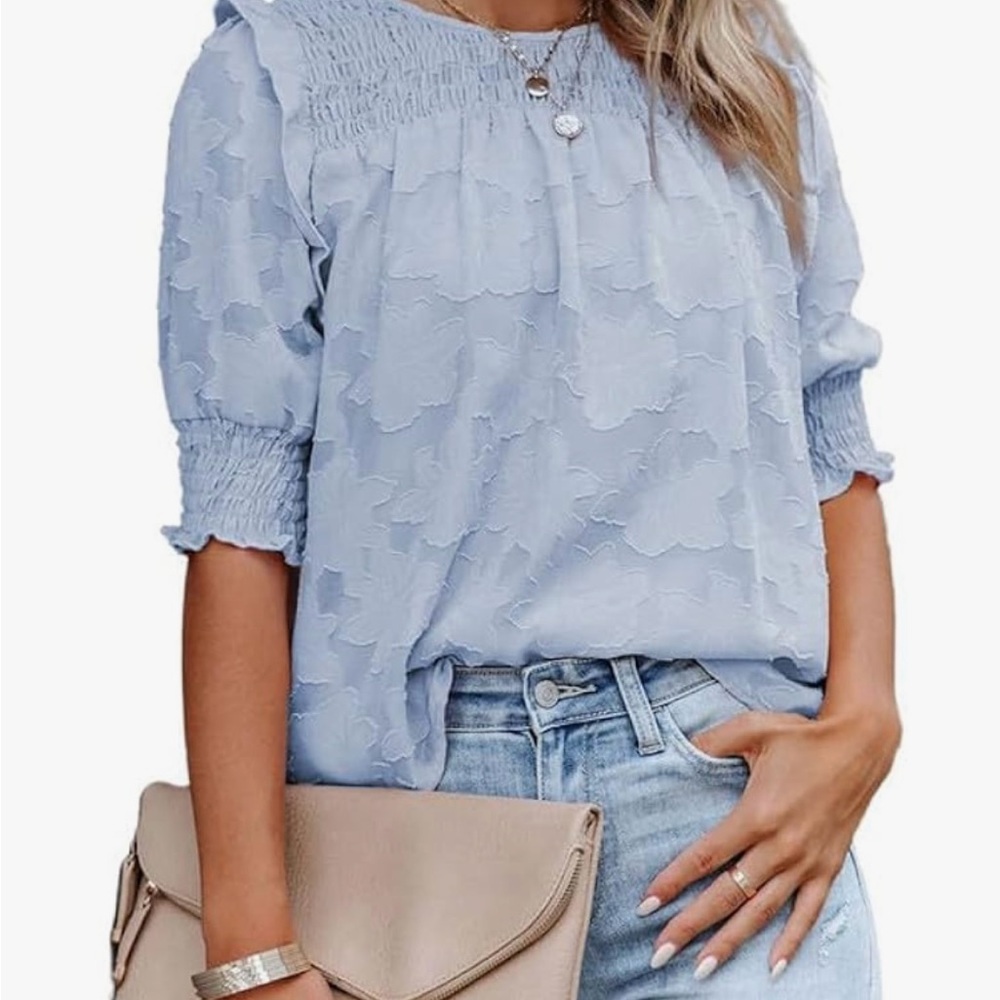 Elegant Light Blue Women's Ruffle Top